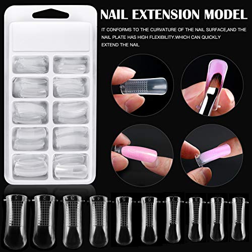 Poly Gel Quick Building Nail Set,100Pcs False Nail Mold Clear Nail Extension Form Tips,10 Nail Tips Clip And 1Pcs Dual-Ended Poly Extension Brush Picker For Polygel Extension,Home Salon #TOP2