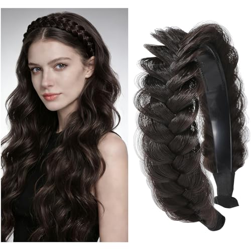 TOECWEGR Braided Headband WithTooth Wide Braid Messy Hair Hoop WomenFashion Hair Accessories (Light brownish red)