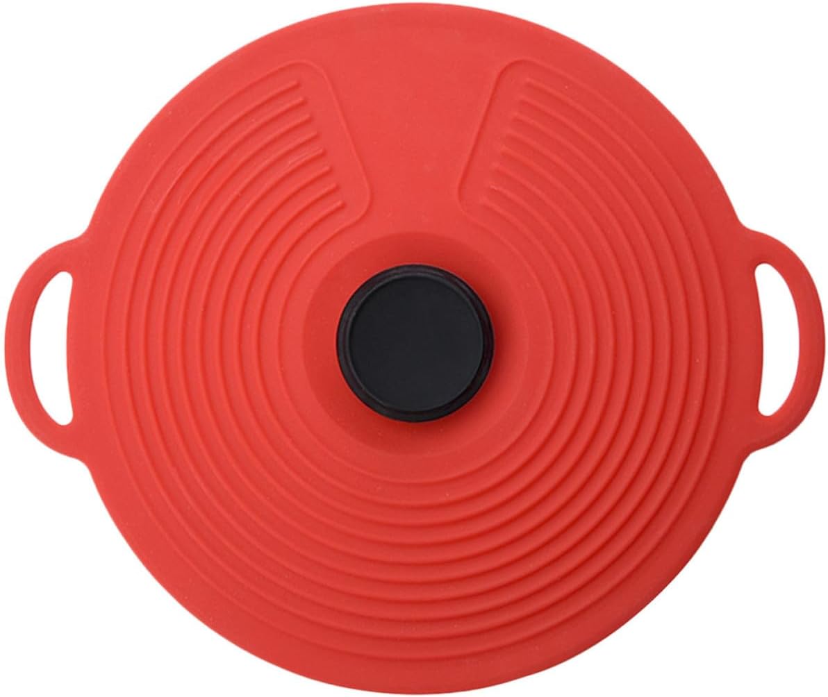 Red Silicone Bowl Cover with Handle, Space Saving Reusable Lid