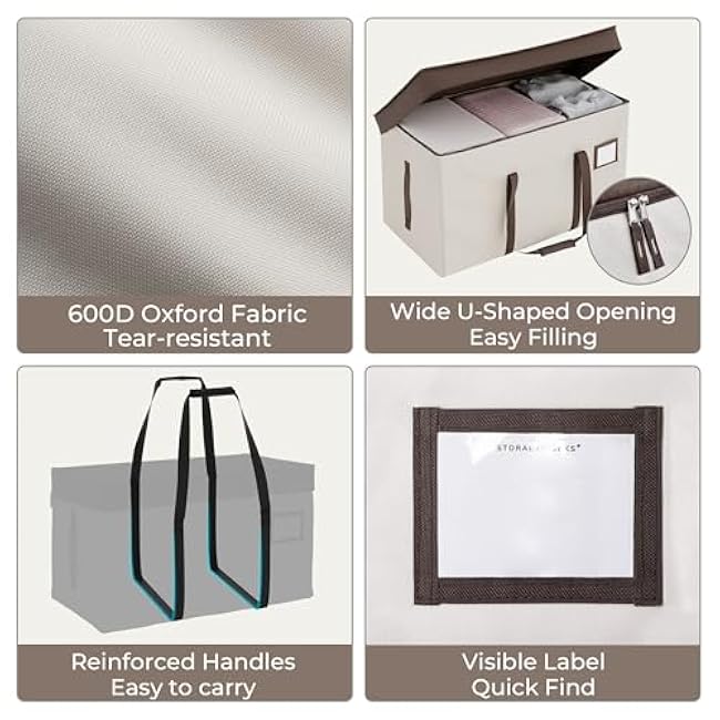 StorageWorks Extra Large Moving Bags with Lid, Heavy Duty Storage Packing Tote for Moving Supplies with Zippers & Reinforced Handles, Alternative to Moving Boxes, White and Brown, 2 Pack