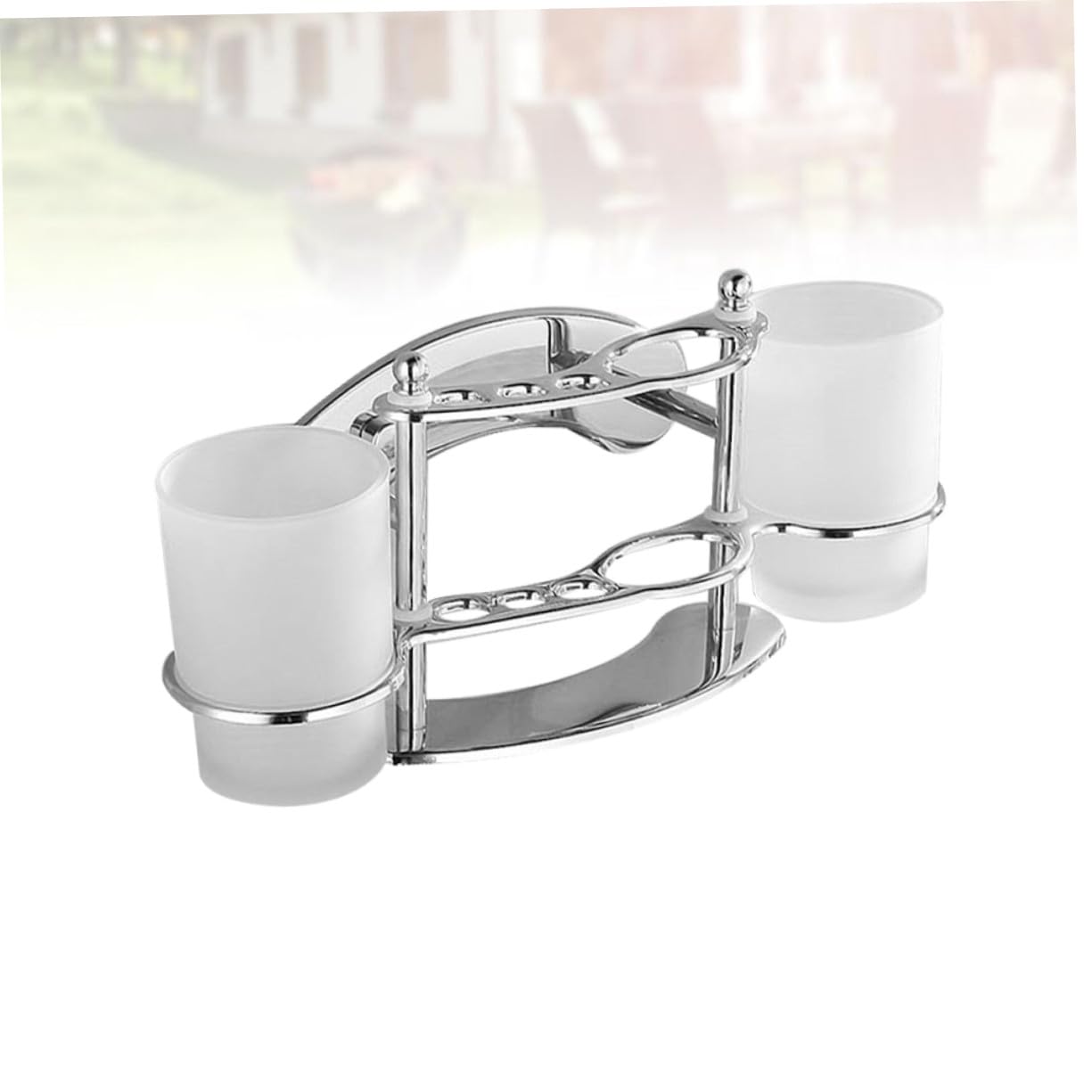 Hohopeti Portaspazzolino in acciaio inox doppio stile tazza gargarismi per bagno a parete tazza di vetro Tumbler rack porta dentifricio