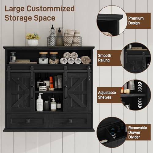 Image of Vabches Bathroom Wall Cabinet, Farmhouse Medicine Cabinet with Sliding Door