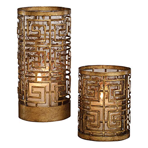 Ruhi Antique Gold Hurricane Candle Holders Set Of 2 #TOP11