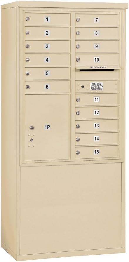 Salsbury Industries 3911D-15ZFP Double Column, 15 MB1 Doors, 1 PL5, Private Access Free Standing Horizontal 4C Mailbox, Bronze