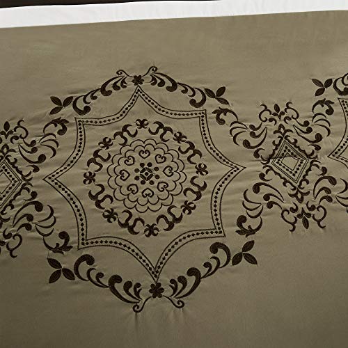 Wpm 7 Pieces Complete Bedding Ensemble Brown Taupe Victorian Print Luxury Embroidery Comforter Set Bed-In-A-Bag Bedding-Elizabeth (King) #TOP4