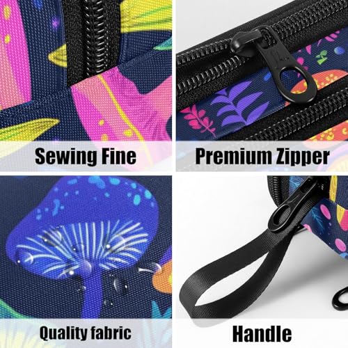 Image of Fustylead Neon Color Magical Fairy Mushrooms Large Pencil Bag Storage Pen Case Makeup Pouch Stationery Bag for School College Office Organizer