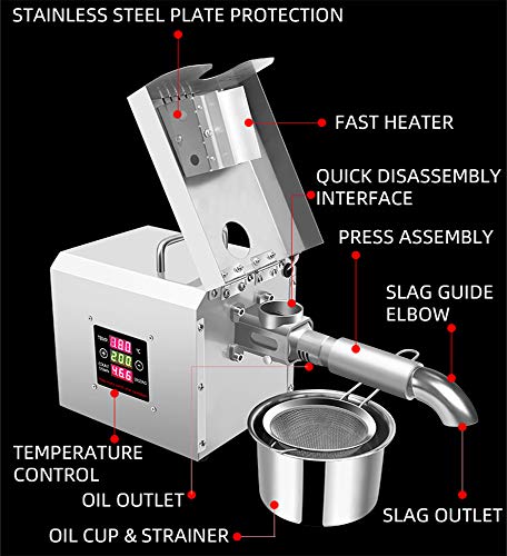 CGOLDENWALL Household Oil Press Machine Automatic Oil Extractor Organic Oil Expeller Electric Oil Presser Pressing Intelligent Control Panel Food Grade Stainless Steel (110V)