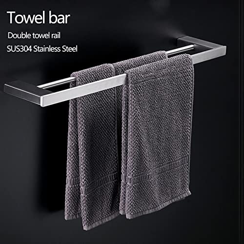 Rail de bar à serviette double 80 cm support mural argenté pour linge de bain - 3