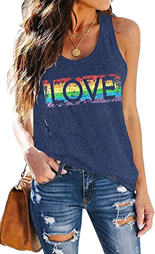 KIMSOONG Pride Shirt Women Rainbow Graphic Tee Funny Love Letter Print T Shirt LGBT Equality Tank Tops Casual Sleeveless Tops