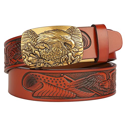 Men's Belt, Slide Ratchet Belt for Men, with Sculpture Plaque Genuine Leather Tactical Belt