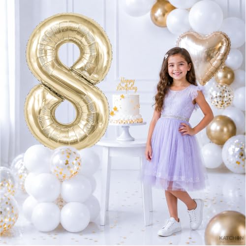 Image of KatchOn, Number 8 Balloon, 40 Inch Champagne Gold Foil Number Balloon