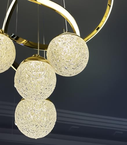 Image of LED Chandelier for Living Room, Hanging Lights for Dinging Table, Jhumar /Jhoomer for Home Decoration (Cool, Warm and Natural White) Golden Finish (CH47)