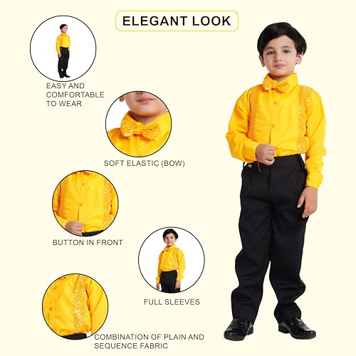 Image of Kaku Fancy Dresses Dance Costume Shinning Shirt With Bow Tie for Kids | Sequin Work School Annual Function & Theme Party's Shirt for Boys (ONLY SHIRT)