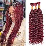 Trekci Human Braiding Hair Water Wave Bulk Human Hair Bundles No Weft Burgundy Red Curly Human Hair For Boho Braids 100 Percent Human Hair For Braiding(18inch, 100g, Water Wave BUG)