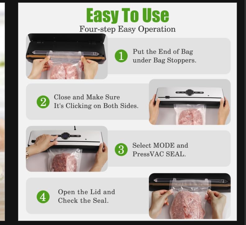 Miniatura 7 de Máquina automática selladora al vacío, 10 veces más frescura alimentaria con 7 modos, cortador integrado y boquilla de succión externa, para carne,
