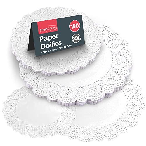 SOL 150pk Round Paper Doilies 8.5 & 6.5 - White Lace Doilies for Cakes, Plates & Table Decor, Elegant Doileys for Parties, Weddings, Afternoon Tea & Buffets, Perfect for Baking & Special Occasions