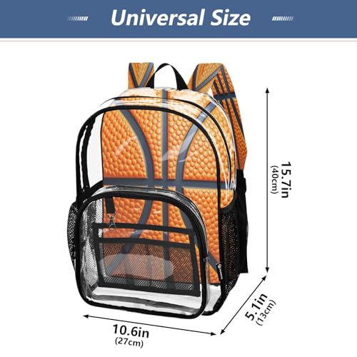 Basketball Orange Ball Clear Backpack Heavy Duty See Through Transparent PVC BookBag for Kids Boy Girl School Work4