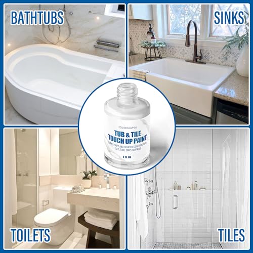 High-Gloss White Tub & Tile Paint, Waterproof Porcelain Paint for Tubs, Sinks, Toilets, Quick-Dry Bathtub paint for Scratches, Stains & Chips on Porcelain, Enamel, Acrylic and Cast Iron