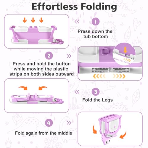 Image of Collapsible Baby Bathtub for Newborns with Thermometer and Soft Floating Cushion Portable and Foldable Travel Baby Bath Tub for Infants to Toddler 0-36 Month (Purple)