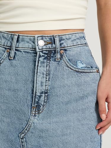 EXPRESS Women’s Maxi Denim Skirt – High Waisted Stretch Jean Skirt with Front Slit – Medium Wash3