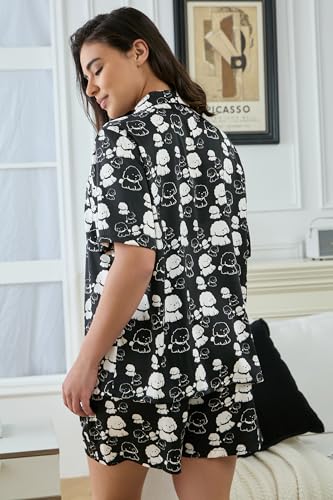 Image of YiNi LuLu Womens Silk Satin Shorts Pajamas Set Button Down 2 Piece Pjs Short Sleeve Oversized Sleepwear with Pockets
