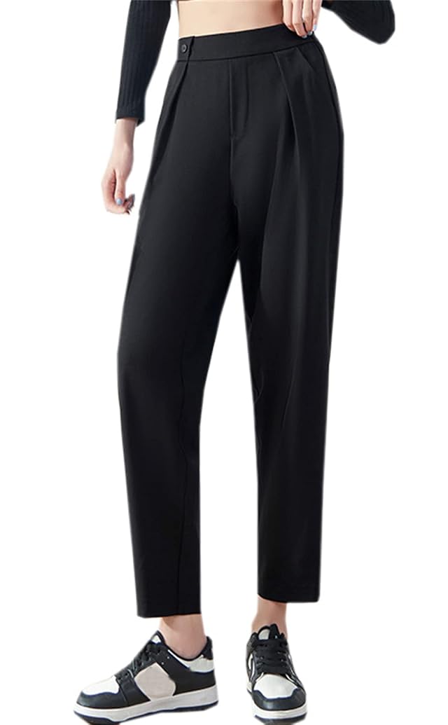 Betusline Womens High Waist Tapered Cropped Pants