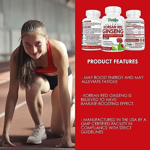 Parker Naturals Korean Red Panax Ginseng Extract 1300MG High 20% Ginsenosides. Supports Stamina,Vigor, Immunity with Ginger Root and Black Pepper 120 Caps. Made in The USA! - Thumbnail 3