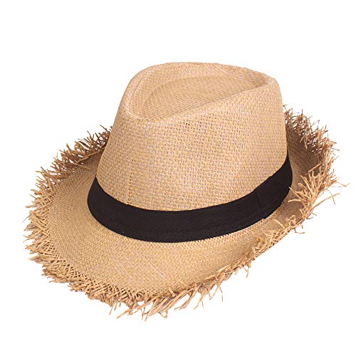 Sombrero Fedora de paja con flecos para mujer y hombre
