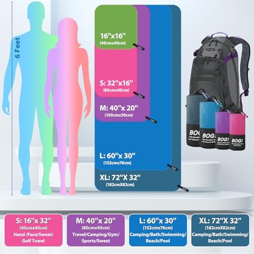 Toalla Deportiva de Viaje BOGI Microfibra - Secado Rápido, Suave, Ligera y Compacta para Camping Gimnasio Playa Baño Yoga Natación Mochilero (M:40''x20''-Negro) miniatura 2