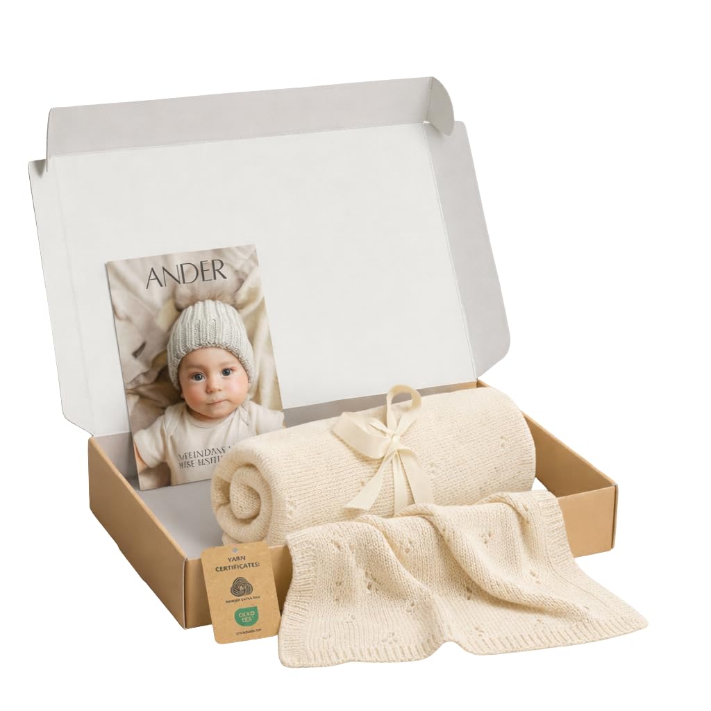 Ander Babydecke Merinowolle Apollo - Kuscheldecke Kinder 75cm x 100cm - Baby Kuscheldecke Creme Farben - Baby Zubehör Bequem und Sicher