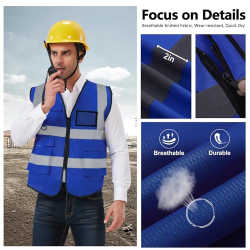Image of 10 Pack Neon Reflective Safety Vests,Blue High Visibility Construction Vests, ANSI Certified Work Vest for Men Women