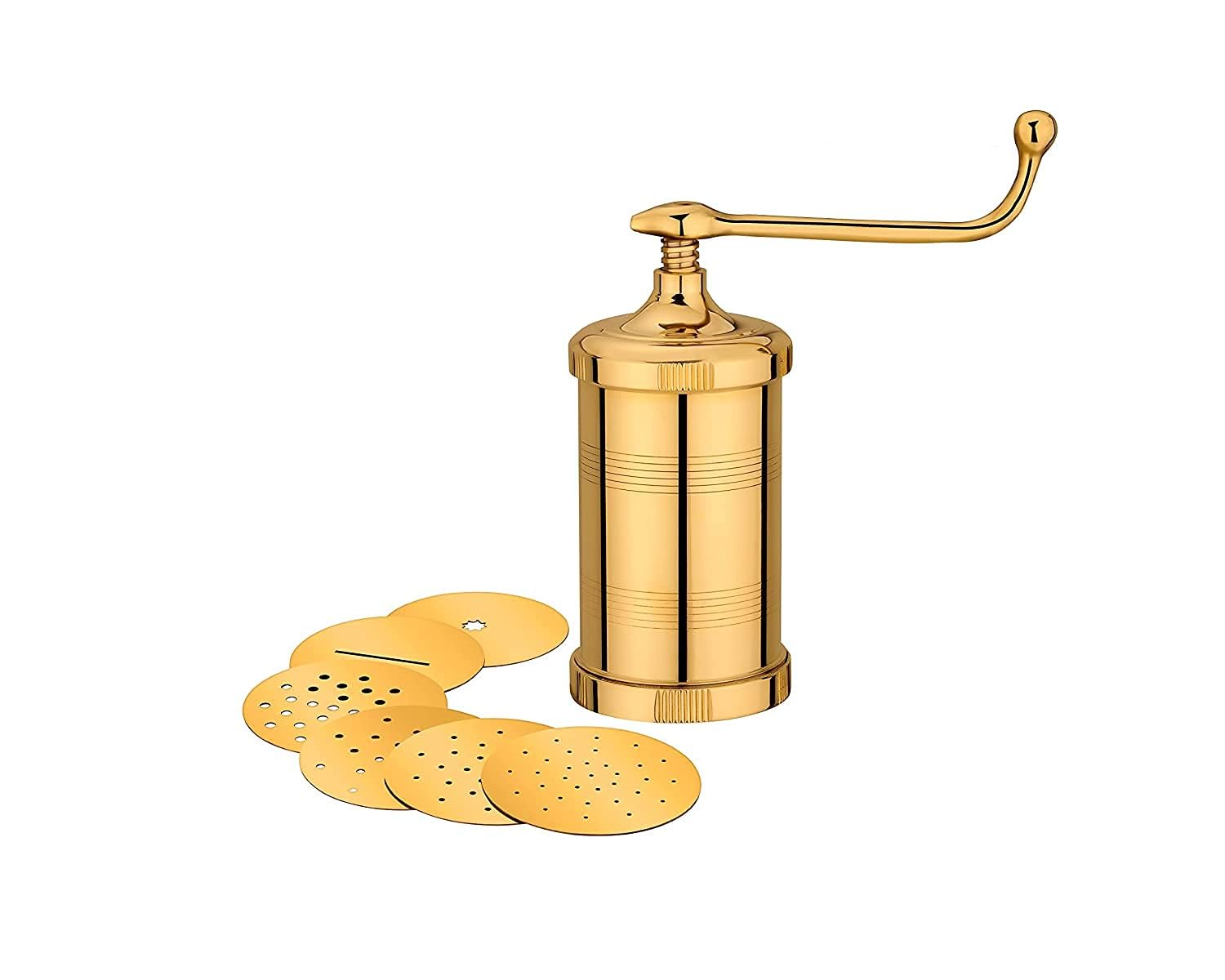 PUSHPA BAA Elegant Pure Brass Sev Chakli Gathiya Sevaia Maker with Removable Bottom Sancha Murukulu Janthikulu Press Machine (Brass, 450gm, Elegant) 4