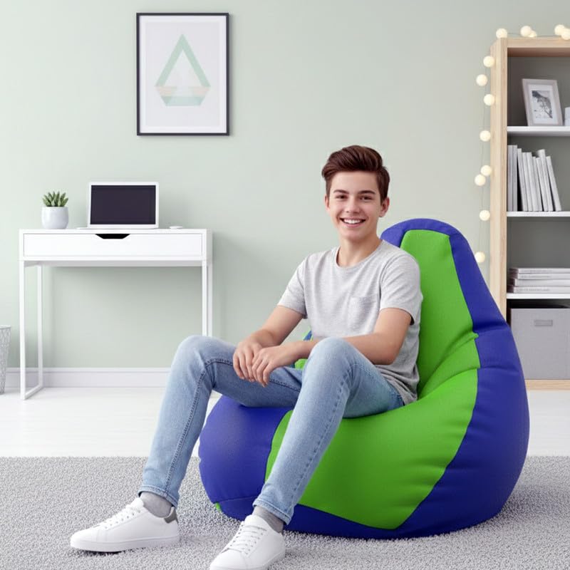 Image of Biggie Bean Bag 3XL Bean Bag Chair with Beans Filled-Perfect for Living Room,Bedroom,Study-Sale Design(Regular-Blue Parrot-Green)-Faux Leather