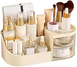 Lamok plastic Makeup Organizer|Makeup Box For Storage|Make Up, Cosmetic, Skincare Organiser For Women|Elegant Makeup Vanity With Transparent Drawer (cream), Cosmetics