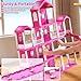 KIZONLY Pink Girl House Playset for Kids 3 4 5 6 7 8 Years Old - Villa Girl Toys with 4 Storeys 10-Room and 2 Dolls, Furniture Accessories, Pretend Play Indoor Toddler Toys Birthday Gifts for 3-5 6-8