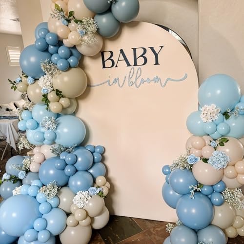 Image of HILAVO Dusty Blue Balloons 12 Inch Pastel Fog Blue Slate White Sand Metallic Gold Confetti Party Balloons Light Baby Blue White Gold Latex Balloon for Boy Baby Shower Birthday Wedding Party Decoration