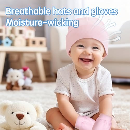Baby Hats with Scratch Mittens Set Boys Girls Cute Infant Beanie Caps Unisex Newborn Hospital Hats for Baby4