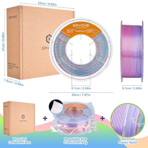 Image of ERYONE Silk Rainbow 3D Printer PLA Filament 1.75 + /- 0.03mm, Shiny Multicolor Filament PLA Fast Color Change 1KG(2.2LBS), Rainbow Soda