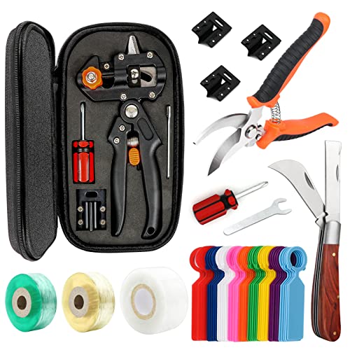 Upgrage Garden Grafting Tools 2 in 1 Garden Pruning Tools Including Grafting Knife Pruning Shears Replacement Blades Grafting Tapes and Labels for Plant Branch Fruit Tree Cutting Pruner Tool Kits