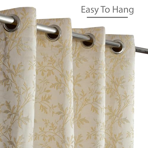 Image of FRESH FROM LOOM Light Blocking 80% Room Darkening Curtain 7 Feet Long Door & Window with Floral Design | Eyelet Rings | Fade Resistant | Premium Luxury Quality Parda (7feet, Golden, 1pc only)