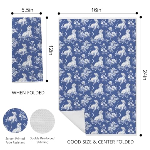Image of Chinoiserie Dachshund Kitchen Towels, Dachshund Weiner Dog Lover Gifts Dish Tea Towels for Kitchen Decor, Grandmillennial Weiner Dog Decorative Hand Towels for Bathroom, 16x24 Inch