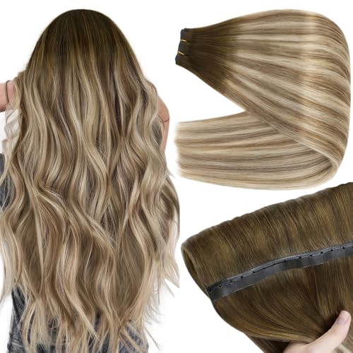 Image of Full Shine Butterfly Weft Hair Extensions 20 Inch 100G Brown Balayage | Ombre Brown To Medium Blonde mix ash brown Balayage, PU Hole Weft, Adds Volume, Date Night Styling, Natural Full Look