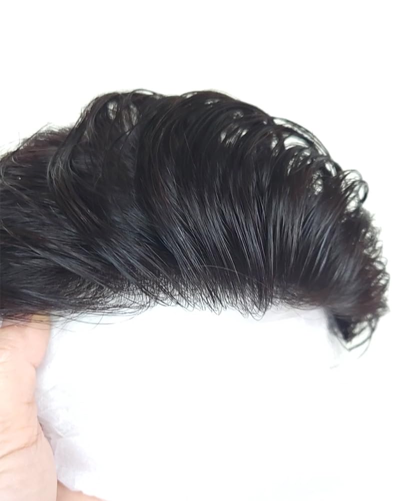 Toupee Pezzo di capelli frontali Capelli umani Pelle sottile Attaccatura dei capelli da uomo Forma a V per uomo (4x18 cm, natural color)