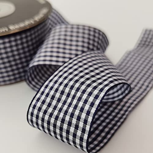 Micomon 1.5 Inch Blue And White Woven Edge 100% Polyester Gingham Ribbon 25 Yards Each Roll (1-1/2", Blue) #TOP6