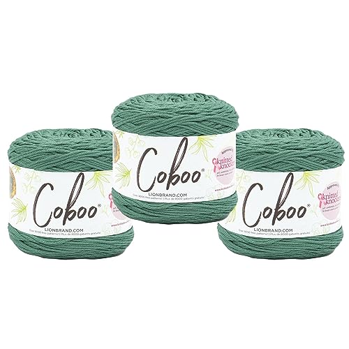 Image of Lion Brand Yarn, Coboo Cotton Blend Crochet Yarn, Bayberry, Green, 3 Pack