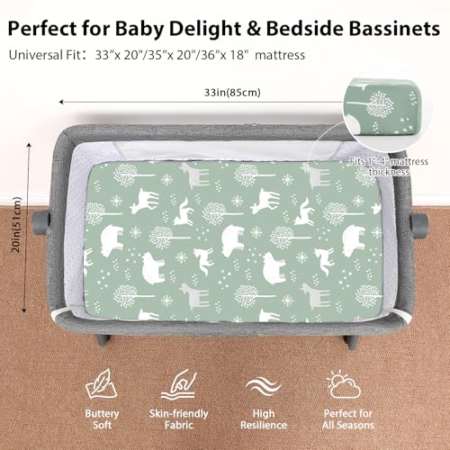 Image of Bassinet Sheets Boy 33 inchx20 inch Compatible with Baby Delight,Newton,Dream On Me,Angelbliss,Maxi Cosi,Airclub,Harppa,Ezebaby Bedside Rectangle Bassinet Mattress, Soft Stretchy Microfiber