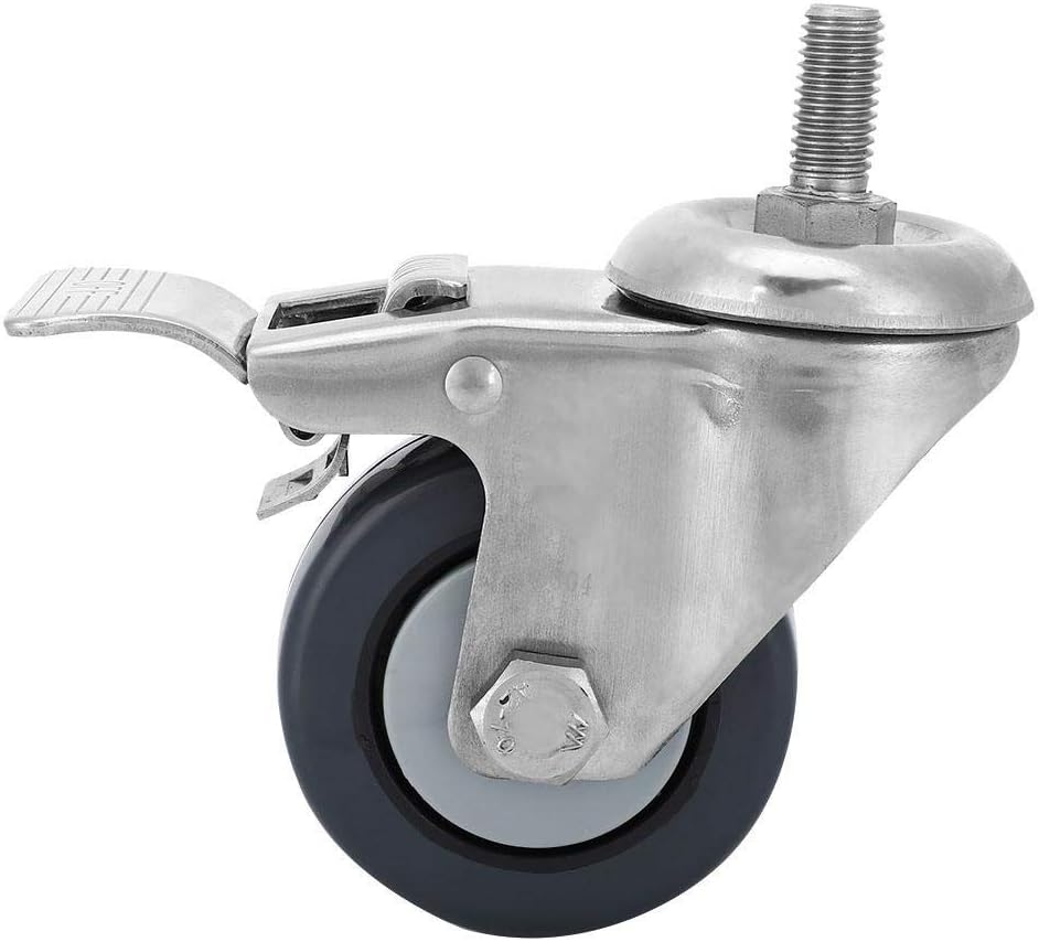 4in Swivel Caster with Brake, M12 Screw Stainless Steel Bracket Swivel Casters Polyurethane Wheels, 70kg/154.3lb Swivel Plate Castors Trolley Caster