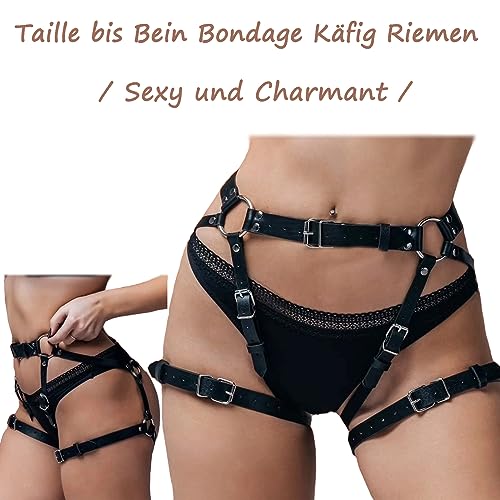 TUYMNI Damen Punk Leder Harness Sexy Gothic Bondage Caged Strumpfband Leder Shorts Oberschenkel Gürtel Bondage Bein Geschirre BDSM Spielzeug Dessous für Frauen Ledergeschirr Rave Cosplay Nachtclub