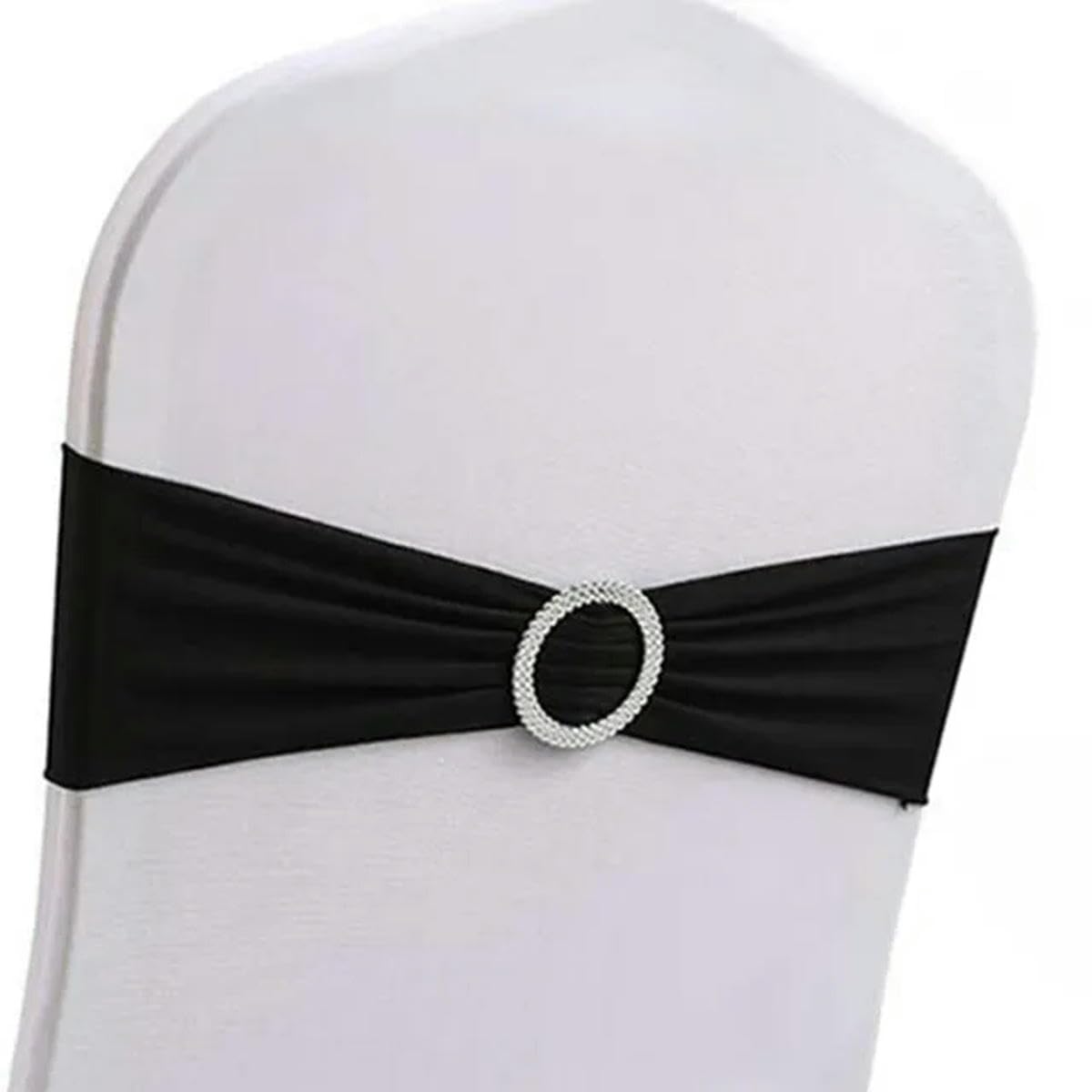 10 pz/50 pz spandex sedia matrimonio fascia fiocco con fibbia rotonda festa evento hotel decorazione nodo elastico sedia fascia cravatta - nero - 50pcs