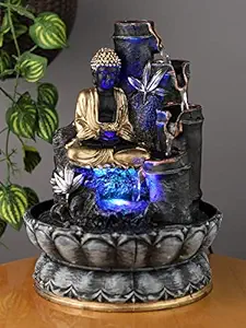 VIVARS Polyresin Table Top Indoor Outdoor Water Fountain with LED Lights for Home Decor Decoration Showpiece Gift Gifting Items Buddha Fountain